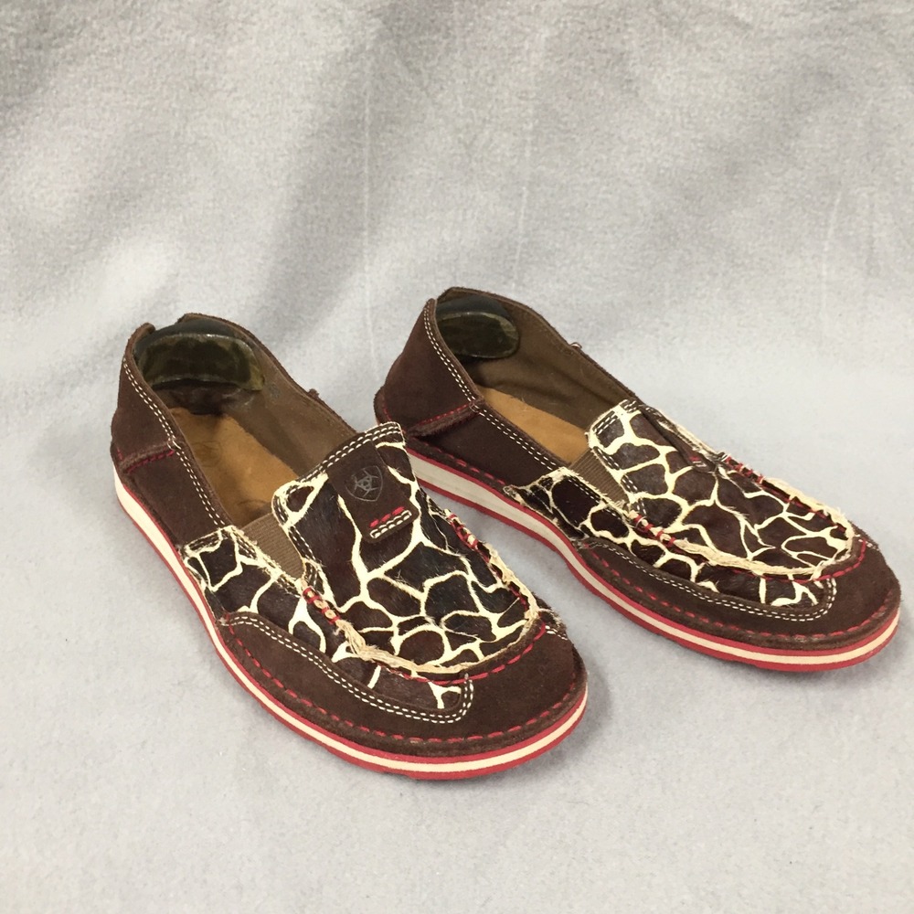 Ariat‎ Cruiser Brown Suede Giraffe Print Calf Hair Slip On Loafers Womens 7B